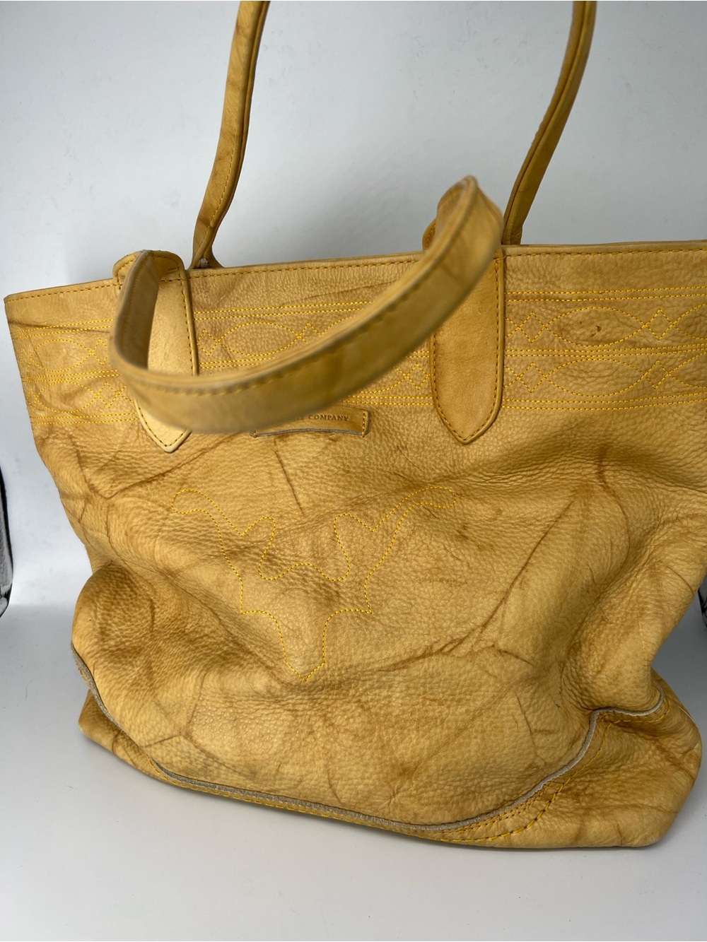 Frye Melissa leather shopper distressed tote bag banana yellow